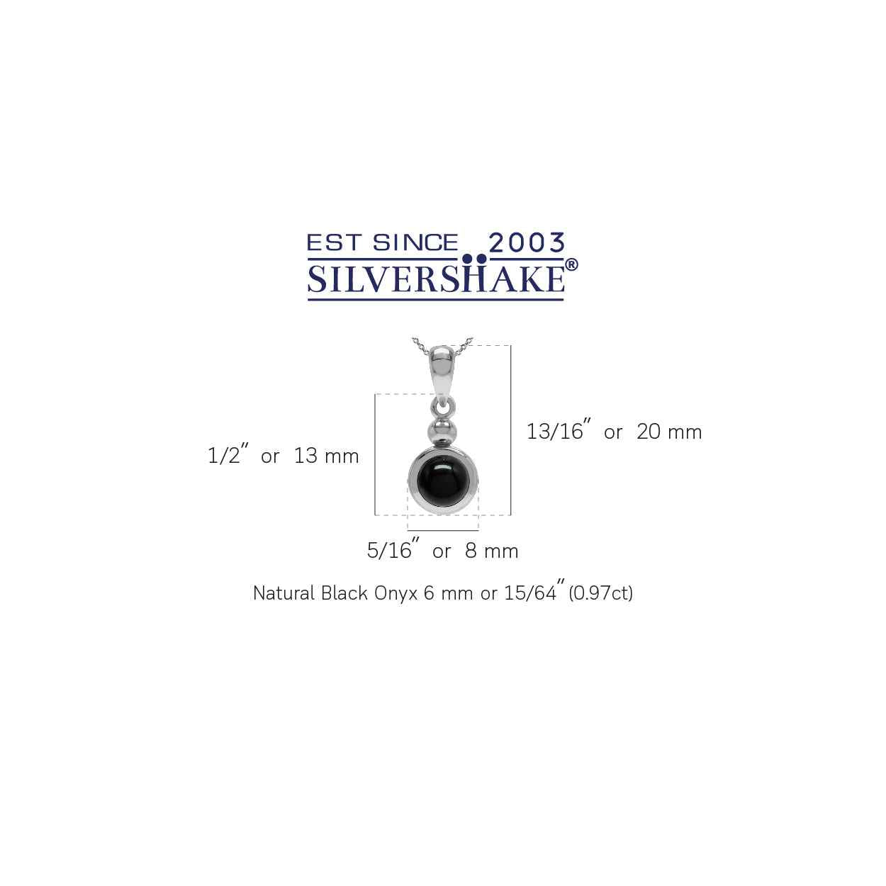 6MM or 0.24 Inch Natural Black Onyx 925 Sterling Silver Minimalist Pendant w/ 18 Inch Chain Necklace for Women