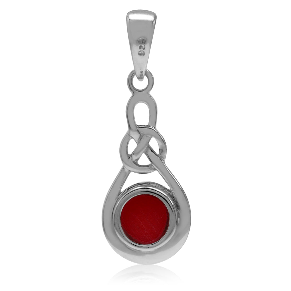 Created Red Coral 925 Sterling Silver Celtic Knot Solitaire Pendant with 18 Inch Chain Necklace silvershake