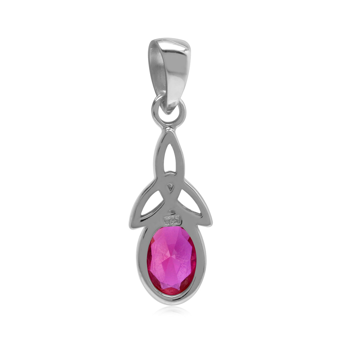 7X5mm Simulated Red Ruby 925 Sterling Silver Triquetra Celtic Knot Pendant with 18" Chain Necklace silvershake