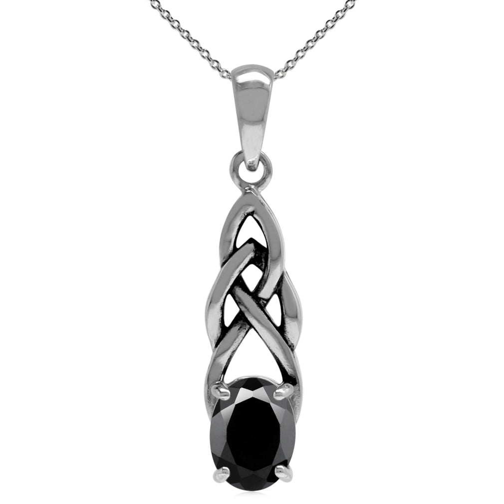 1.58ct. Natural Black Onyx 925 Sterling Silver Celtic Knot Pendant with 18 Inch Chain Necklace silvershake