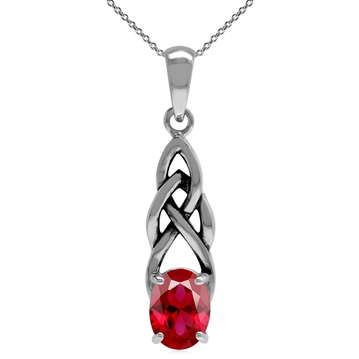 Created Red Ruby 925 Sterling Silver Celtic Knot Pendant with 18 Inch Chain Necklace silvershake