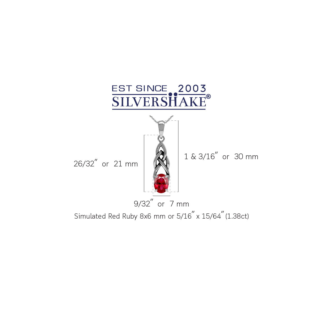 Created Red Ruby 925 Sterling Silver Celtic Knot Pendant with 18 Inch Chain Necklace - Silvershake-store