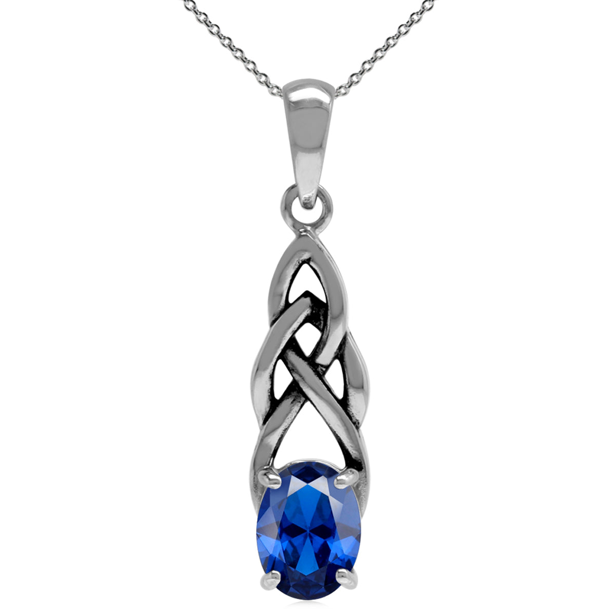 Created Blue Sapphire 925 Sterling Silver Celtic Knot Pendant with 18 Inch Chain Necklace silvershake