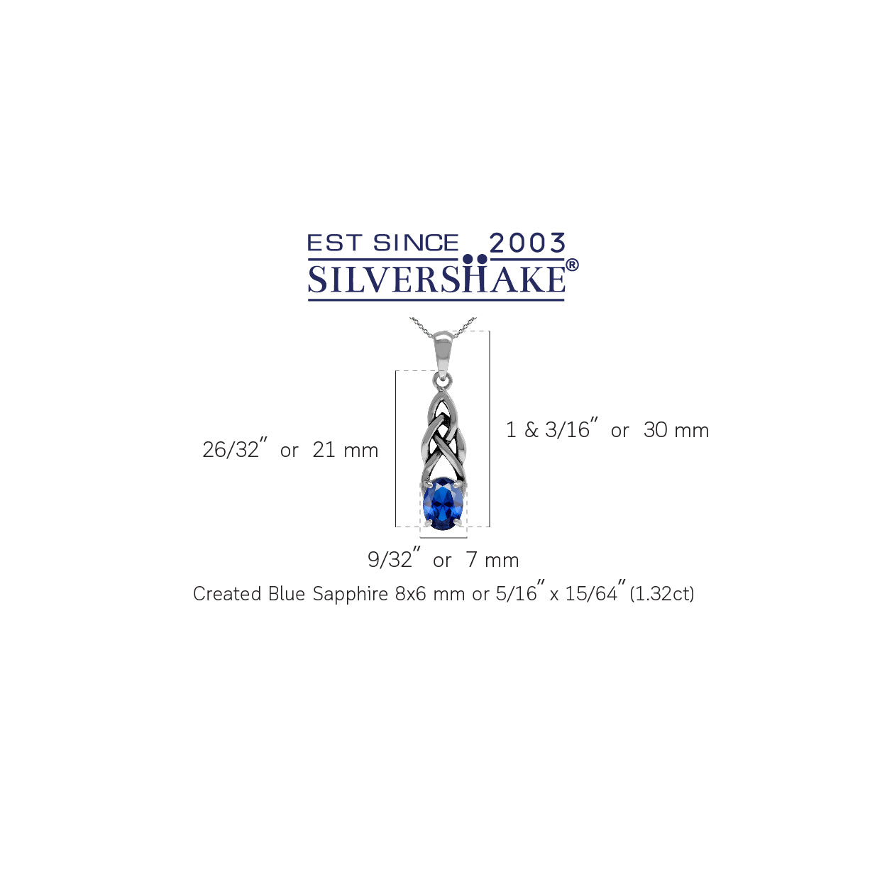Created Blue Sapphire 925 Sterling Silver Celtic Knot Pendant with 18 Inch Chain Necklace - Silvershake-store