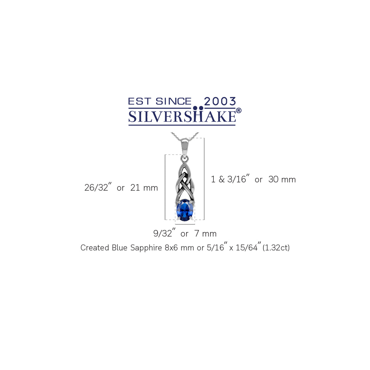 Created Blue Sapphire 925 Sterling Silver Celtic Knot Pendant with 18 Inch Chain Necklace silvershake