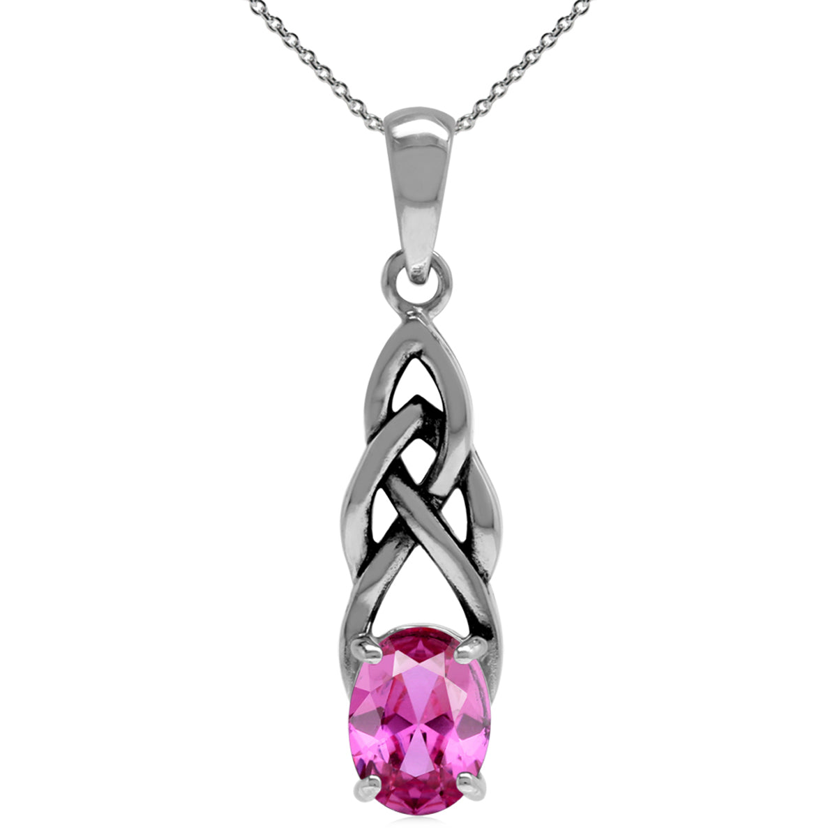 Created Pink Tourmaline 925 Sterling Silver Celtic Knot Pendant with 18 Inch Chain Necklace silvershake