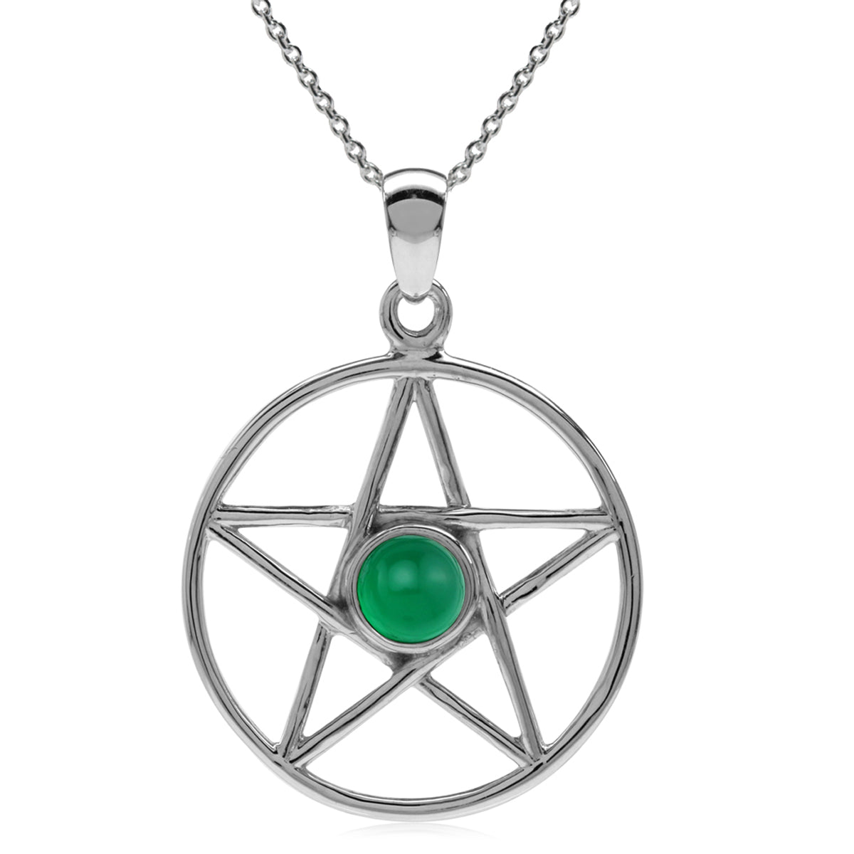 Genuine Emerald Green Onyx 925 Sterling Silver Pentagram Star Wiccan Pendant with 18 Inch Chain silvershake