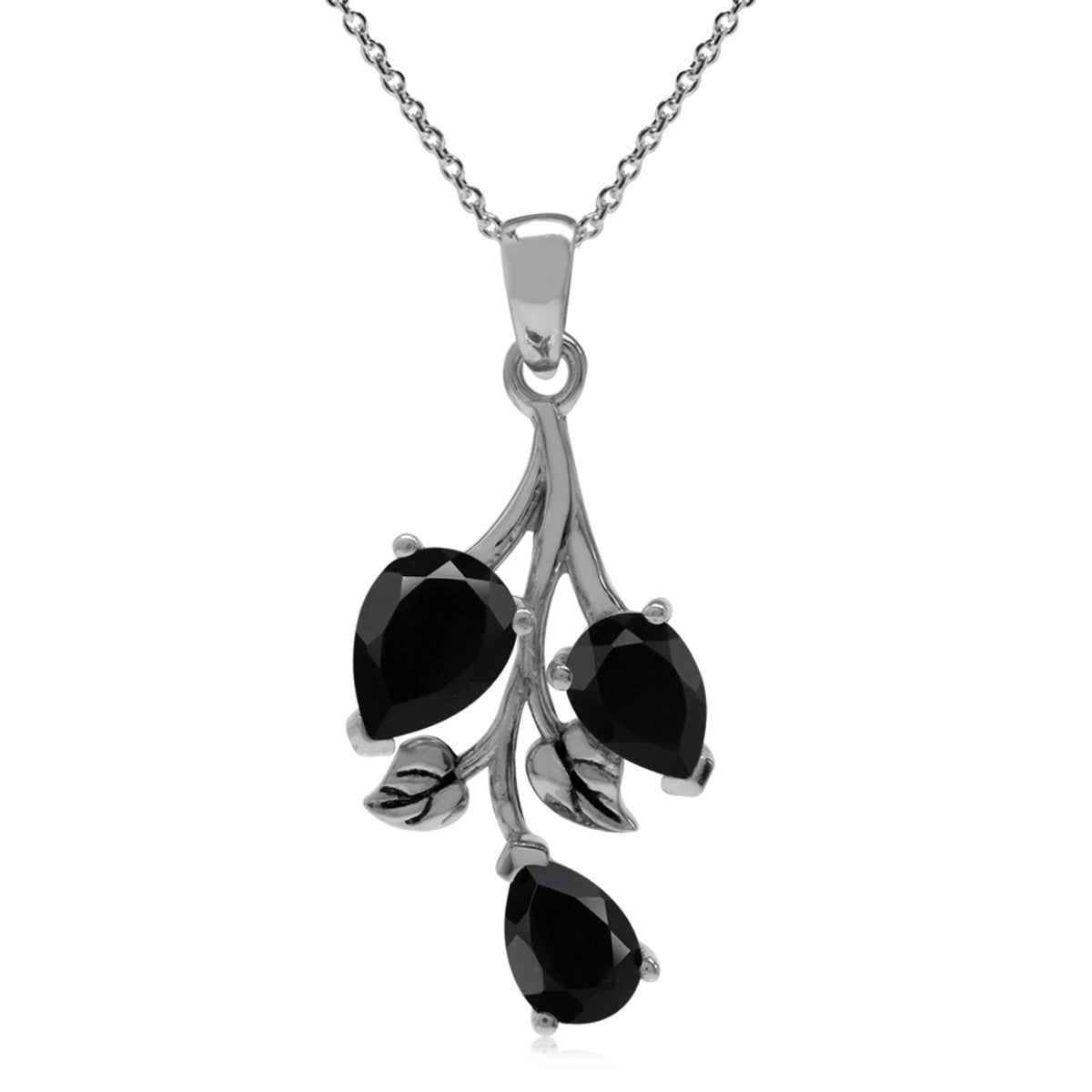 2.3 Ct Natural Black Onyx 925 Sterling Silver Leaf Pendant with 18 Inch Chain Necklace silvershake