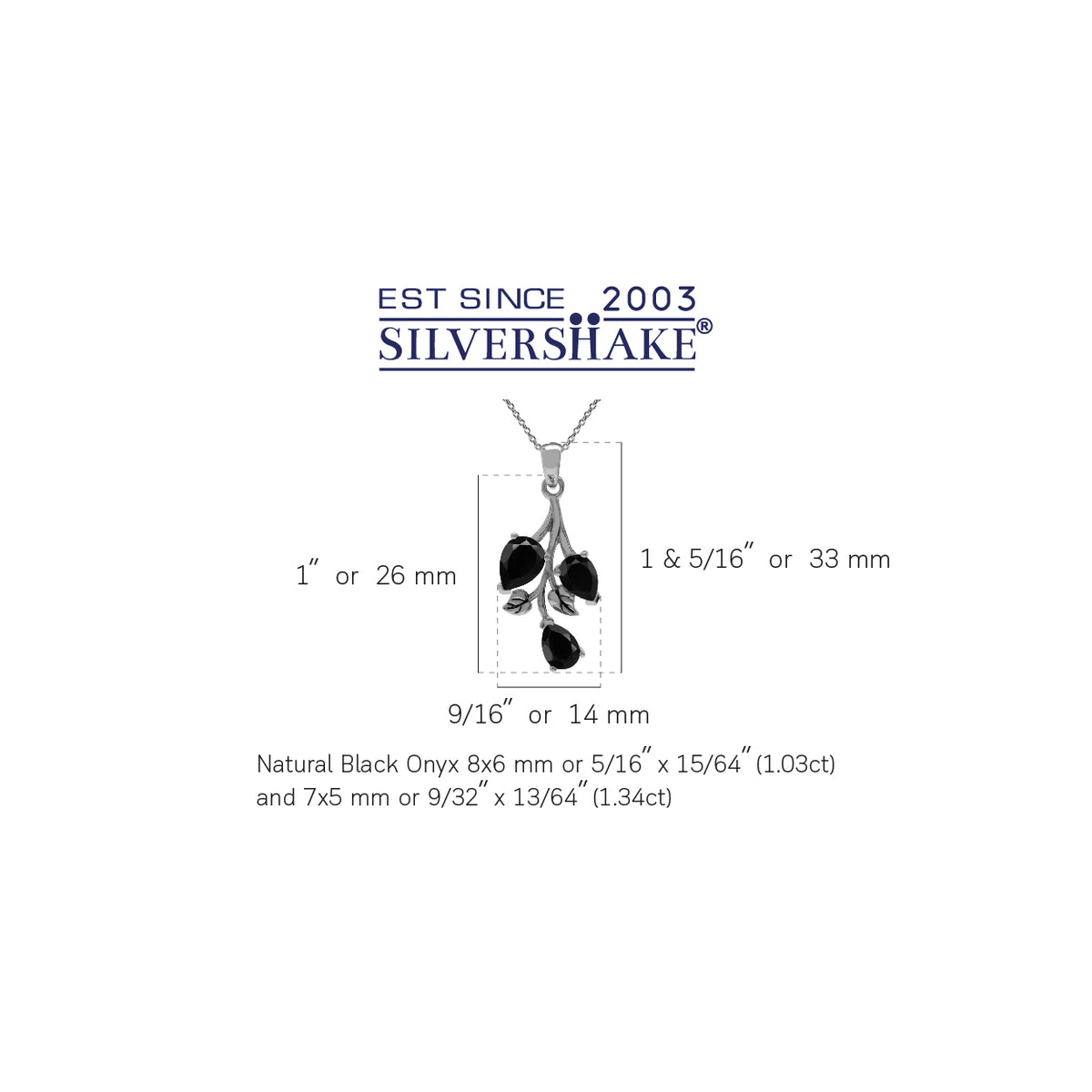 2.3 Ct Natural Black Onyx 925 Sterling Silver Leaf Pendant with 18 Inch Chain Necklace silvershake