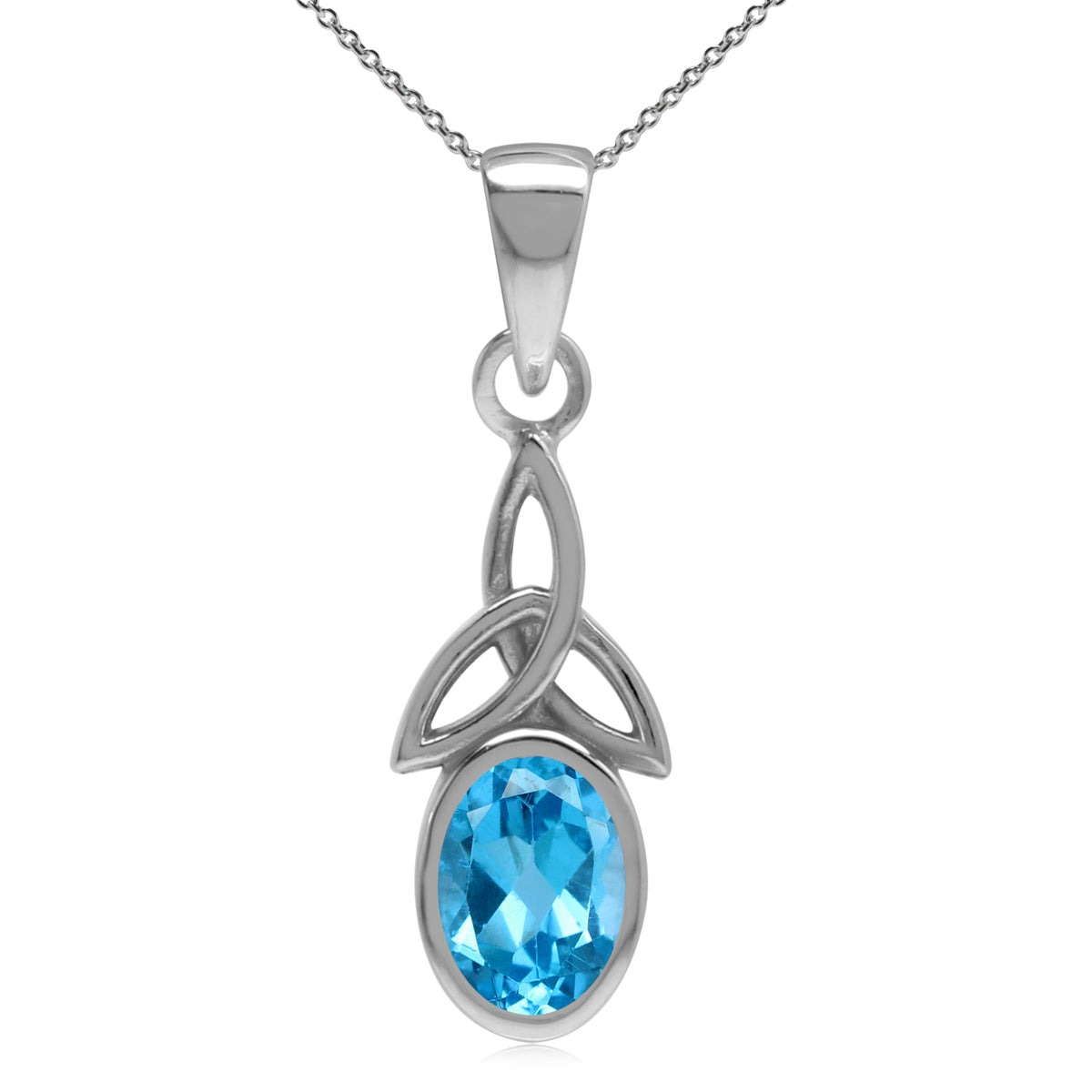 Swiss Blue Topaz 925 Sterling Silver Triquetra Celtic Knot Pendant with 18 Inch Chain Necklace silvershake