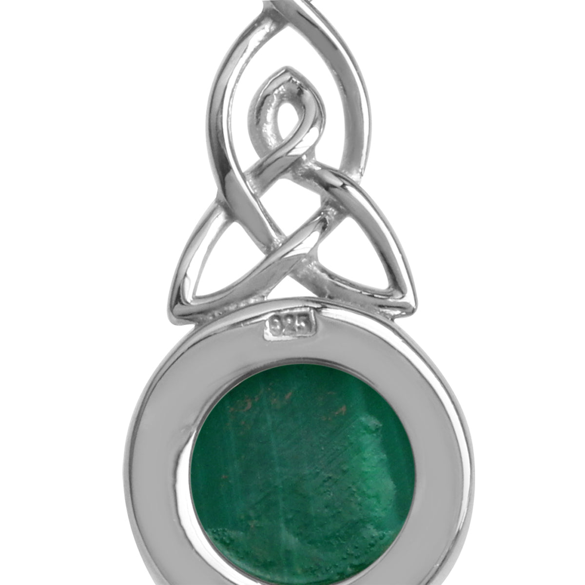 Created Malachite 925 Sterling Silver Triquetra Celtic Knot Pendant with 18 Inch Chain Necklace silvershake