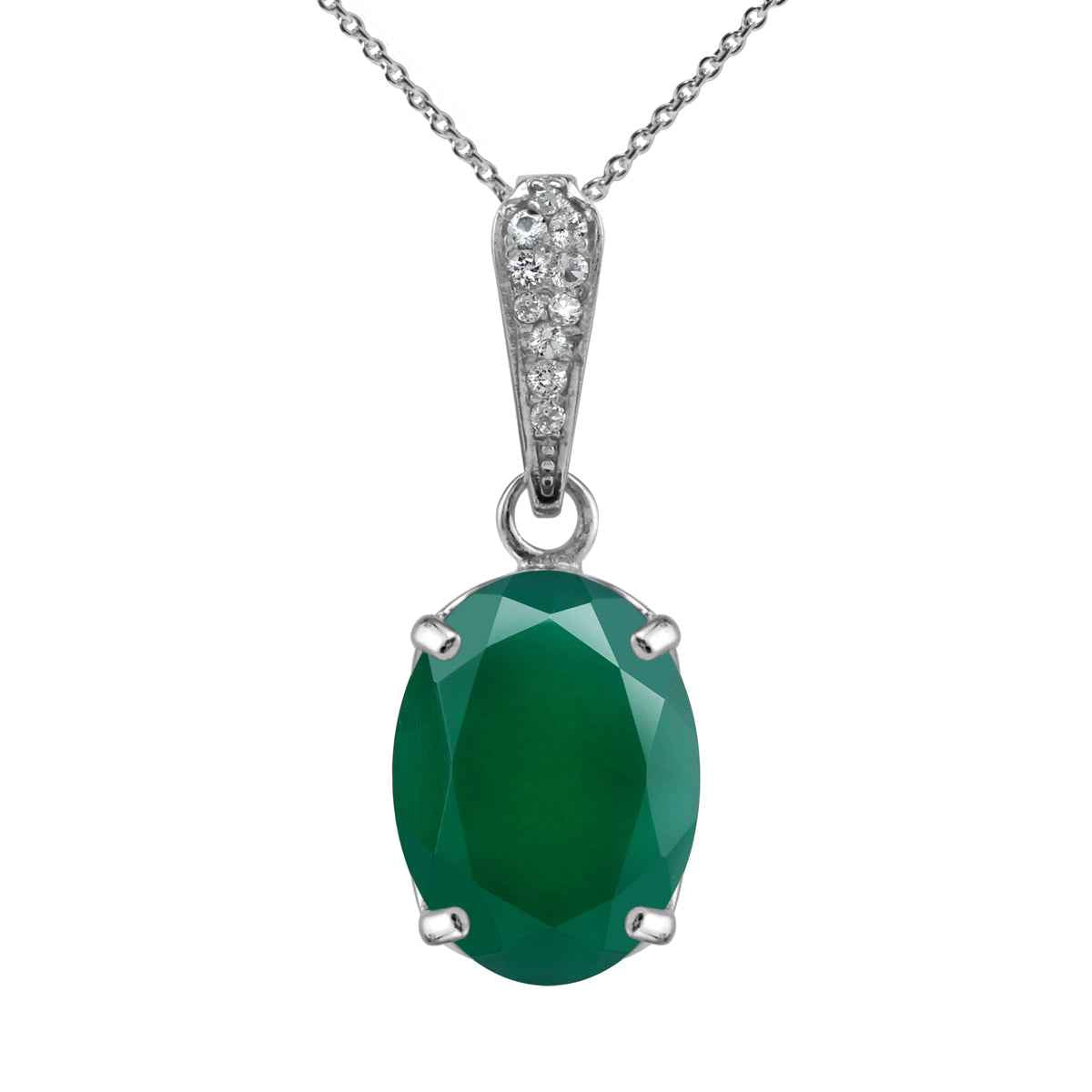 4.88 CTW Natural Emerald Green Agate & Topaz 925 Sterling Silver Pendant w/ 18 Inch Chain Necklace