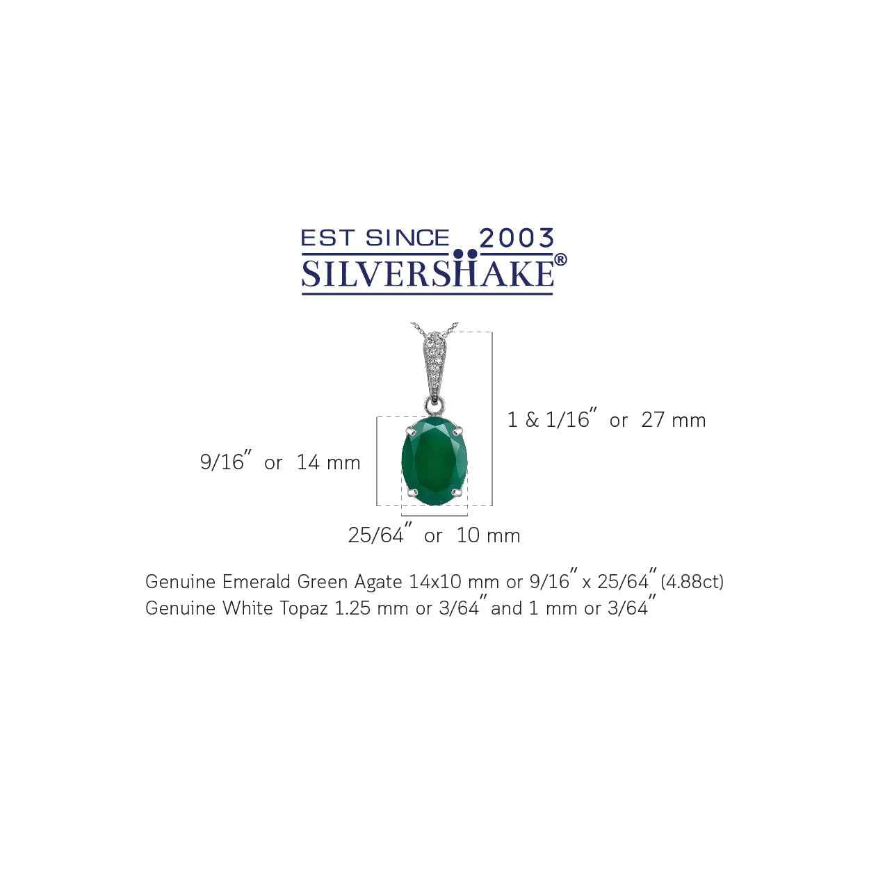 4.88 CTW Natural Emerald Green Agate & Topaz 925 Sterling Silver Pendant w/ 18 Inch Chain Necklace