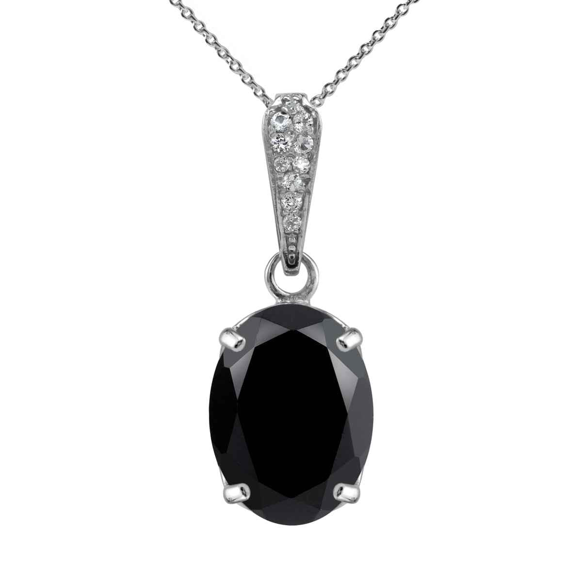 7.56 CTW Natural Black Onyx & White Topaz 925 Sterling Silver Pendant w/ 18 Inch Chain Necklace