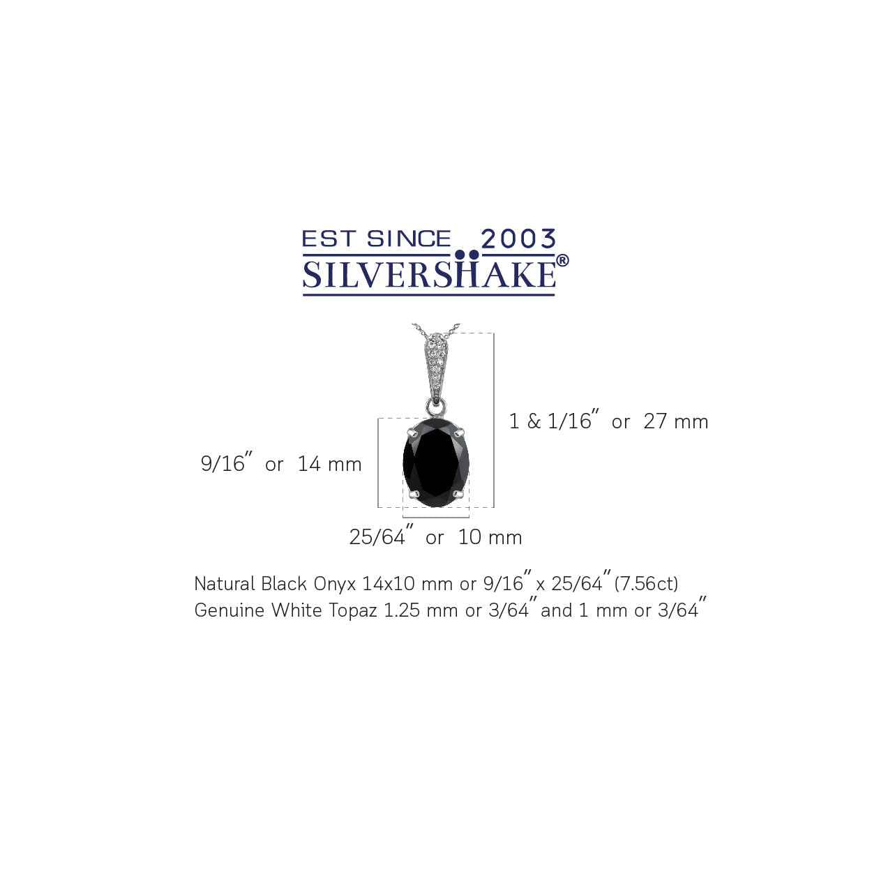 7.56 CTW Natural Black Onyx & White Topaz 925 Sterling Silver Pendant w/ 18 Inch Chain Necklace