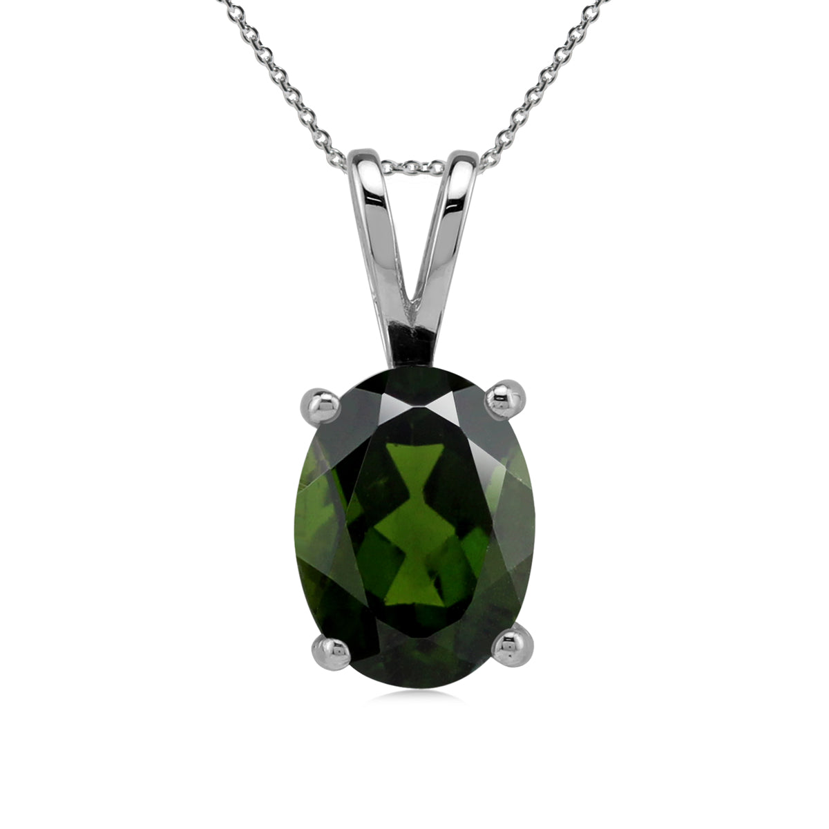 8x6mm Natural Chrome Diopside 925 Sterling Silver Solitaire Pendant w/ 18" Chain Necklace silvershake