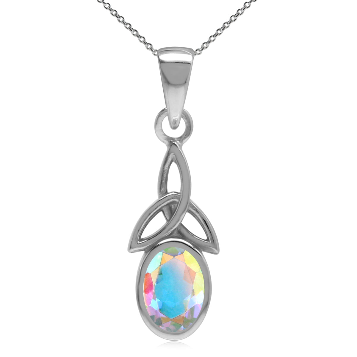 Mercury Mist Aurora Borealis Topaz 925 Sterling Silver Triquetra Celtic Knot Pendant w/ 18" Necklace silvershake