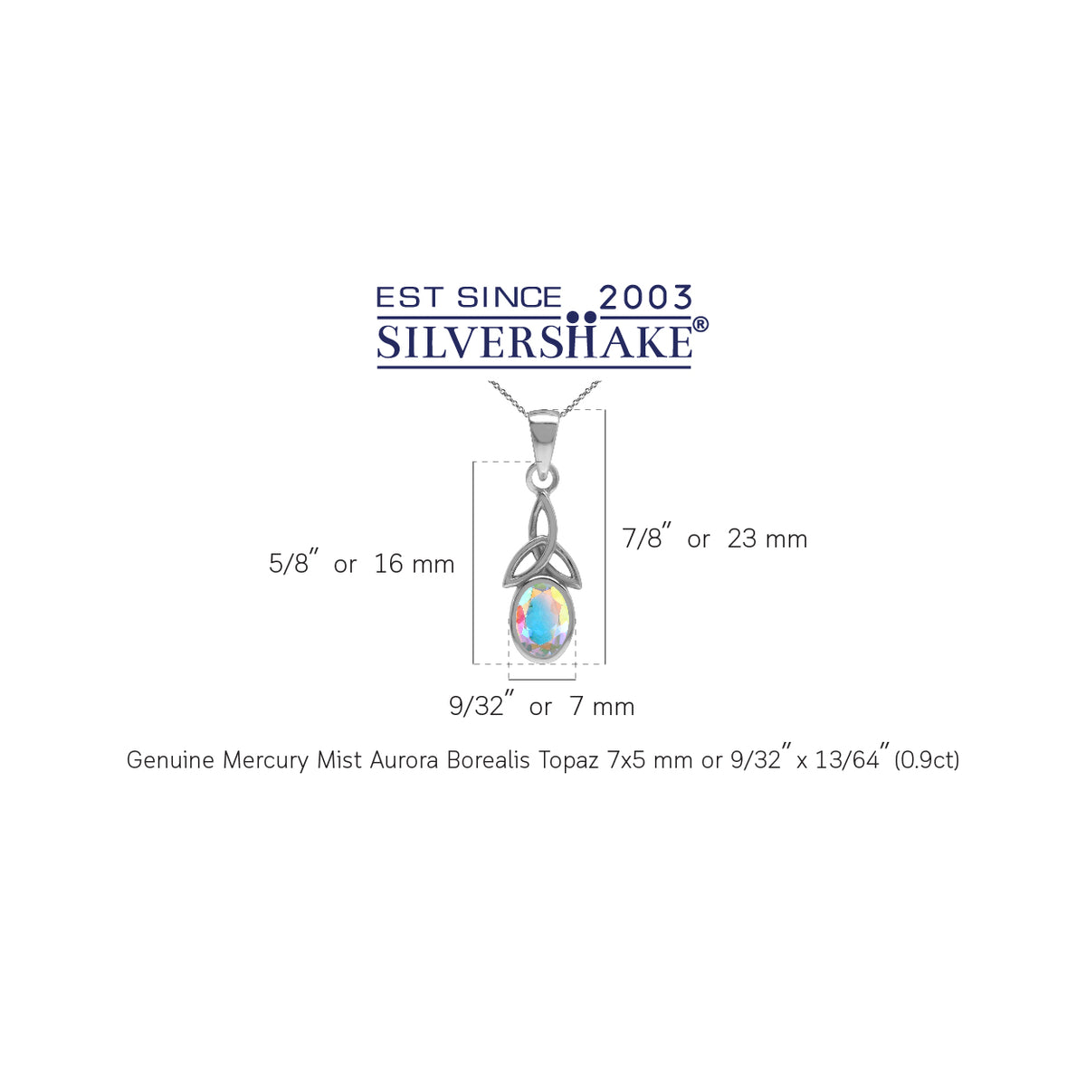 Mercury Mist Aurora Borealis Topaz 925 Sterling Silver Triquetra Celtic Knot Pendant w/ 18" Necklace silvershake