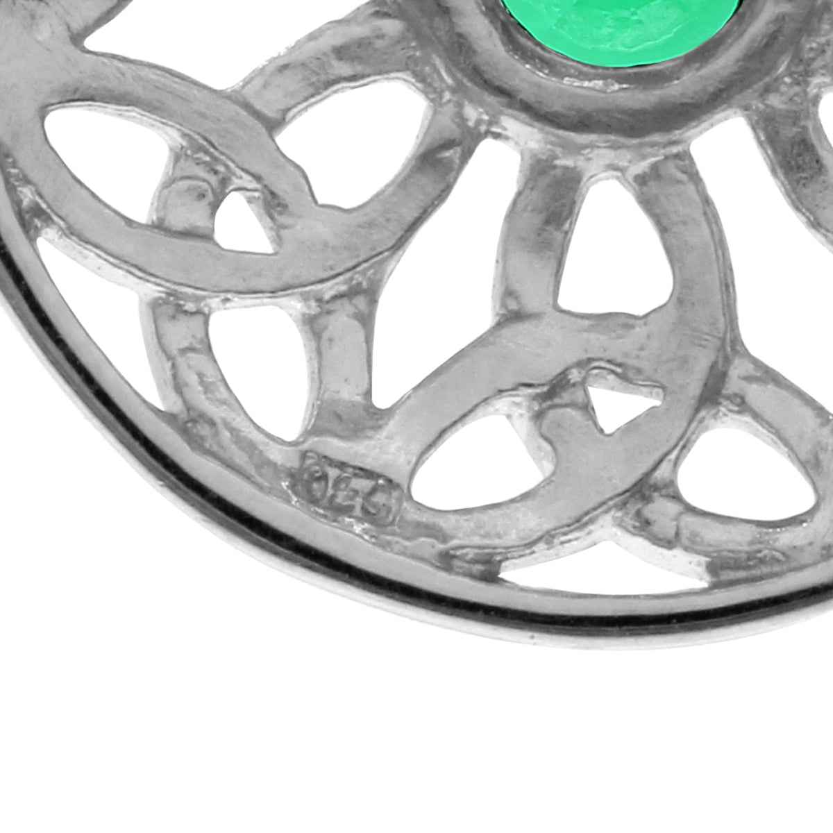 Created Nano Green Emerald 925 Sterling Silver Triquetra Celtic Knot Circle Pendant with 18 Inch Chain Necklace May Gemstone Birthstone