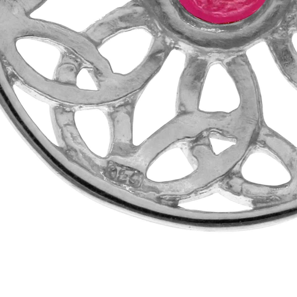 Simulated Red Ruby 925 Sterling Silver Triquetra Celtic Knot Circle Pendant with 18 Inch Chain Necklace July Gemstone Birthstone