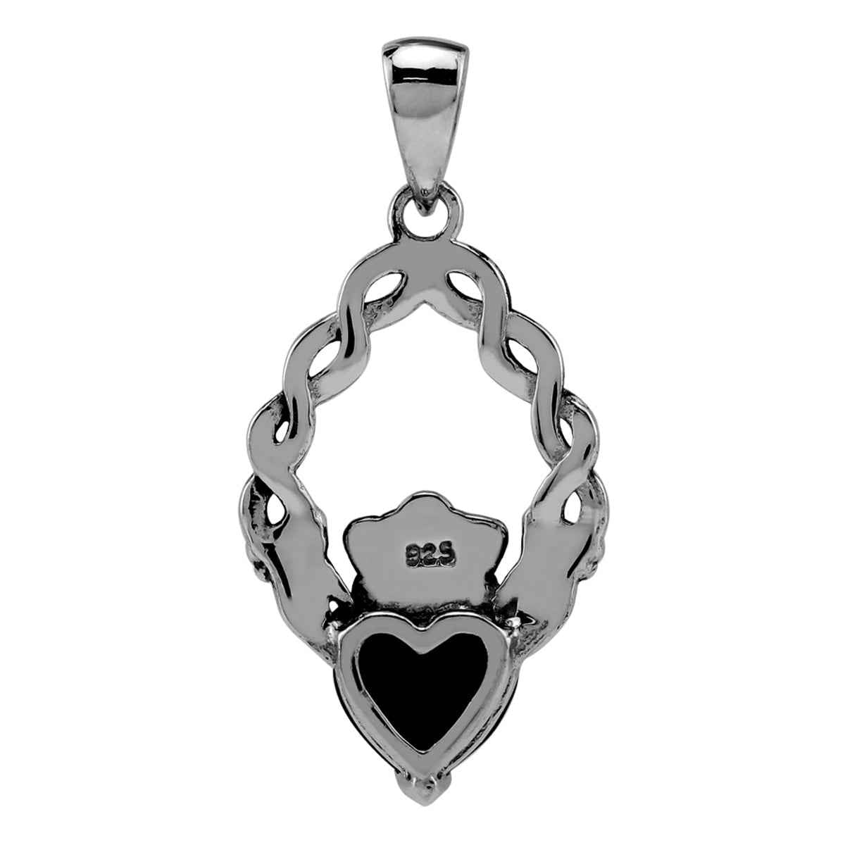 1 CTW 7MM Natural Heart Shape Black Onyx 925 Sterling Silver Claddagh Gemstone Pendant with 18 Inch Chain Necklace