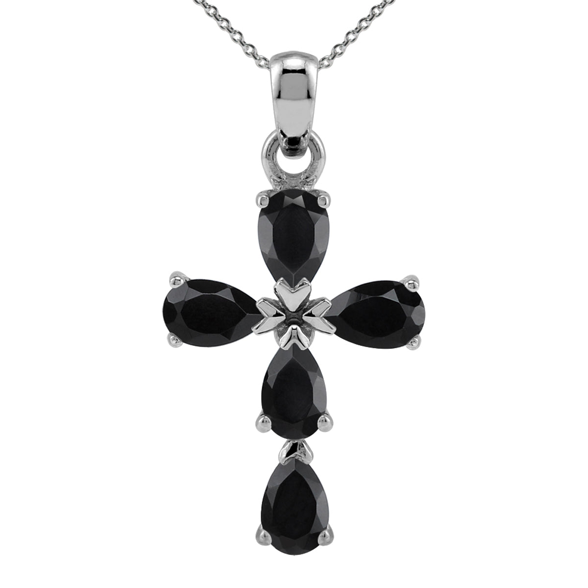1 CTW Natural Black Onyx 925 Sterling Silver Cross Gemstone Pendant with 18 Inch Chain Necklace silvershake