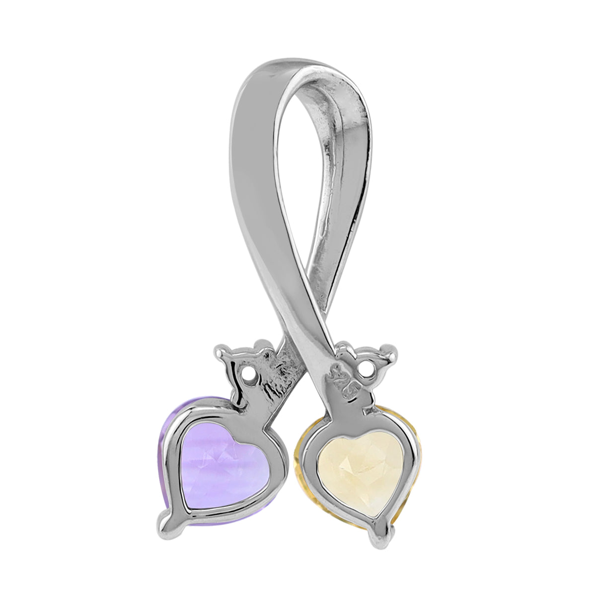 Genuine Amethyst & Citrine 925 Sterling Silver Twin Heart Ribbon Pendant with 18 Inch Chain Necklace silvershake