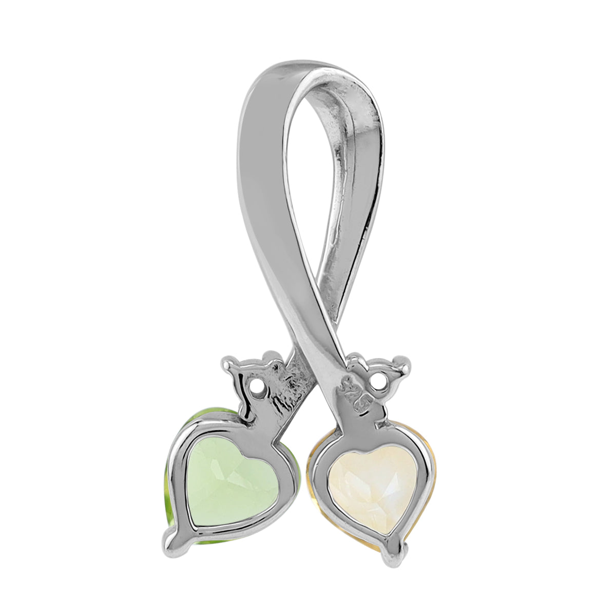 Natural Peridot & Citrine 925 Sterling Silver Twin Heart Ribbon Pendant with 18 Inch Chain Necklace silvershake