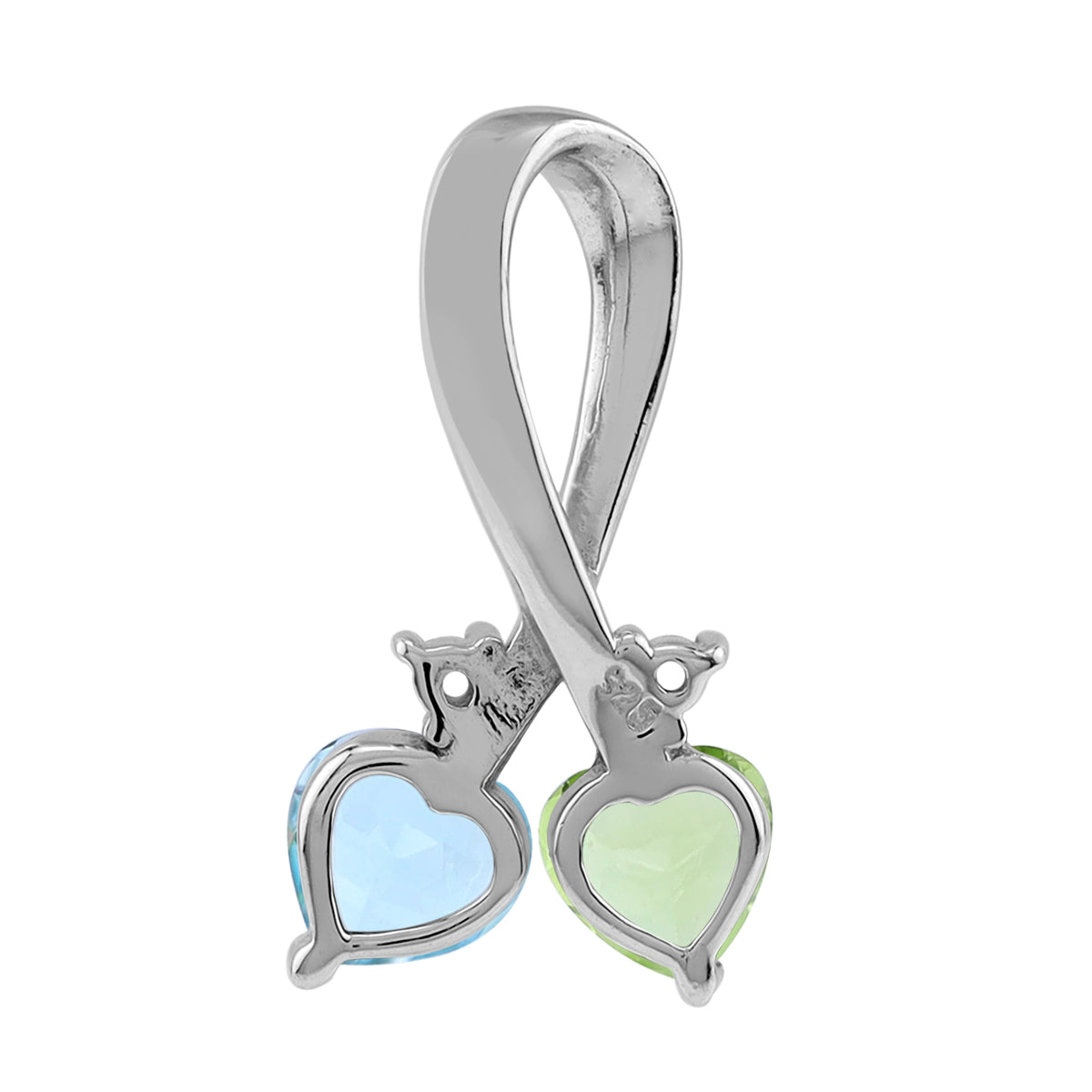 Genuine Blue Topaz & Peridot 925 Sterling Silver Twin Heart Ribbon Pendant with 18" Chain Necklace silvershake