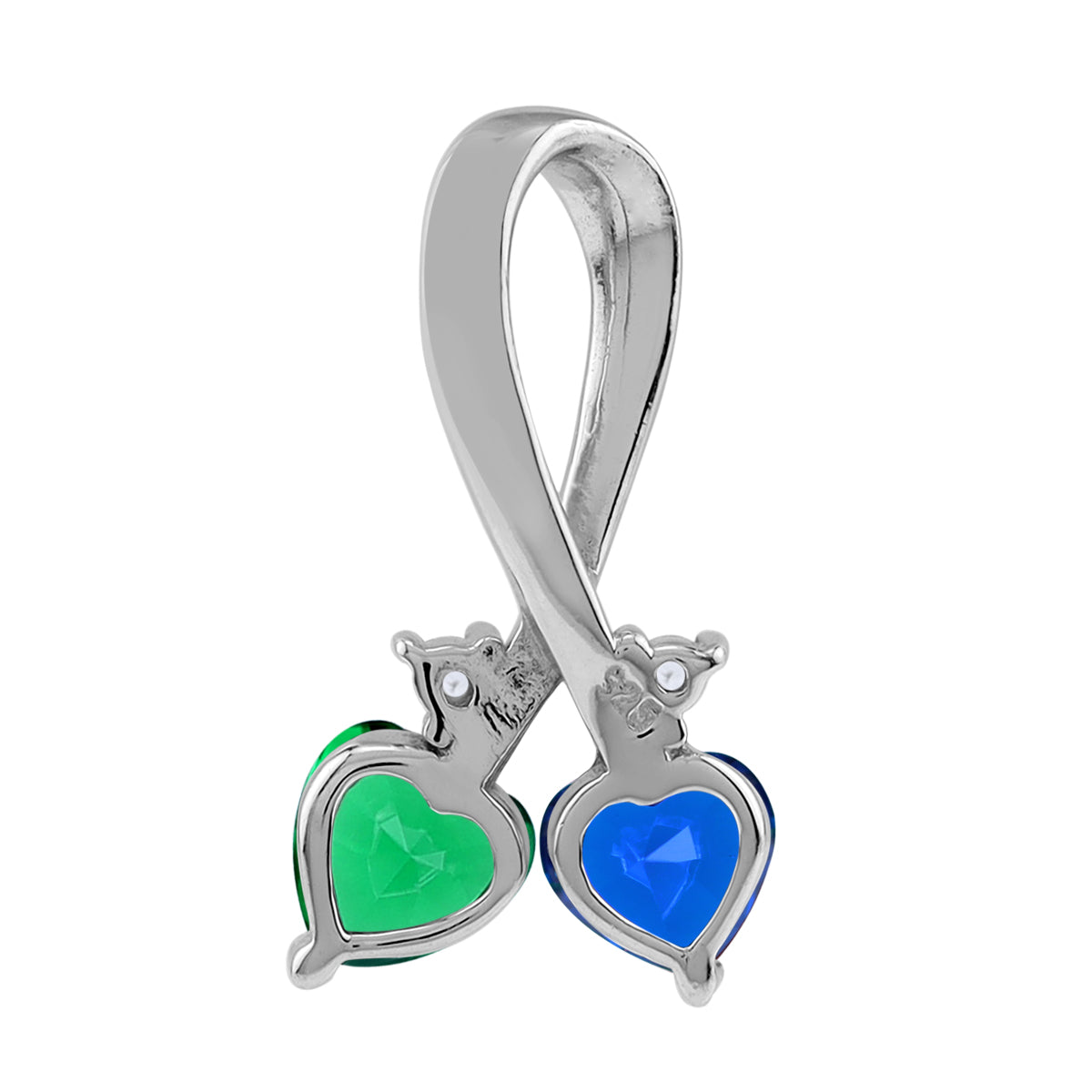 Created Nano Green Emerald & Blue Sapphire 925 Sterling Silver Twin Heart Pendant w/ 18" Necklace silvershake