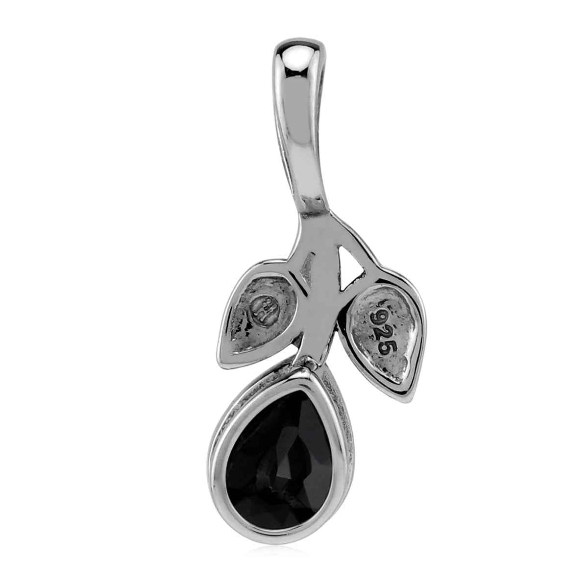 Natural Pear Shape Black Onyx 925 Sterling Silver Twin Leaf Vintage Inspired Drop Gemstone Pendant with 18 Inch Chain Necklace