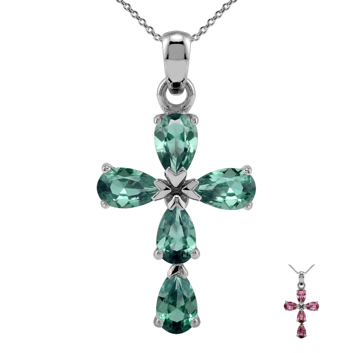 Created Color Change Alexandrite 925 Sterling Silver Cross / Christian Pendant /18" Chain Necklace silvershake