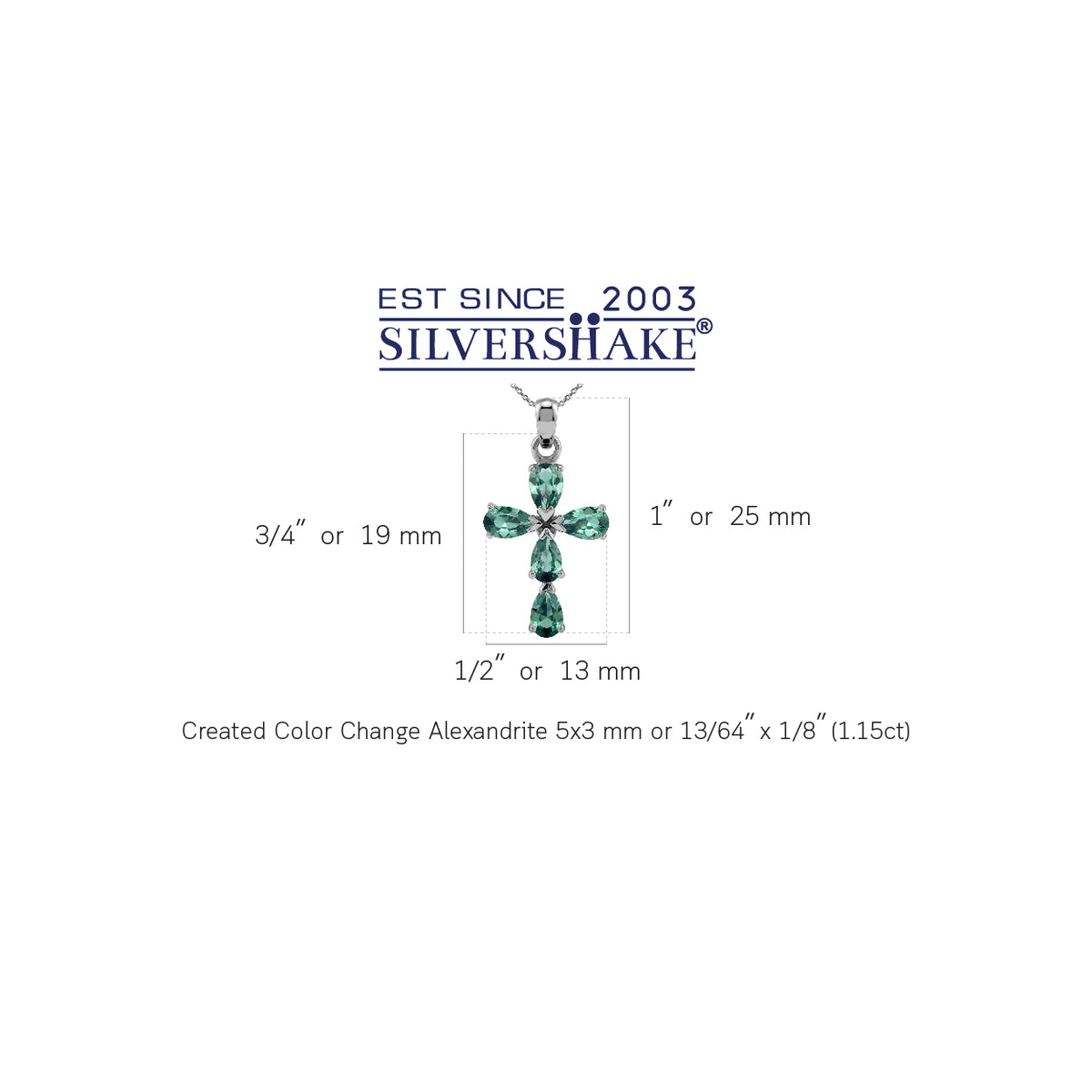 Created Color Change Alexandrite 925 Sterling Silver Cross / Christian Pendant /18" Chain Necklace silvershake
