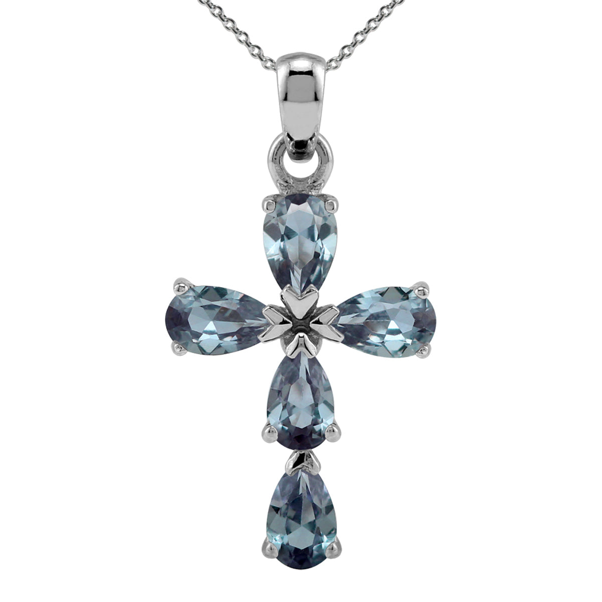 Created Color Change Alexandrite 925 Sterling Silver Cross / Christian Pendant /18" Chain Necklace silvershake