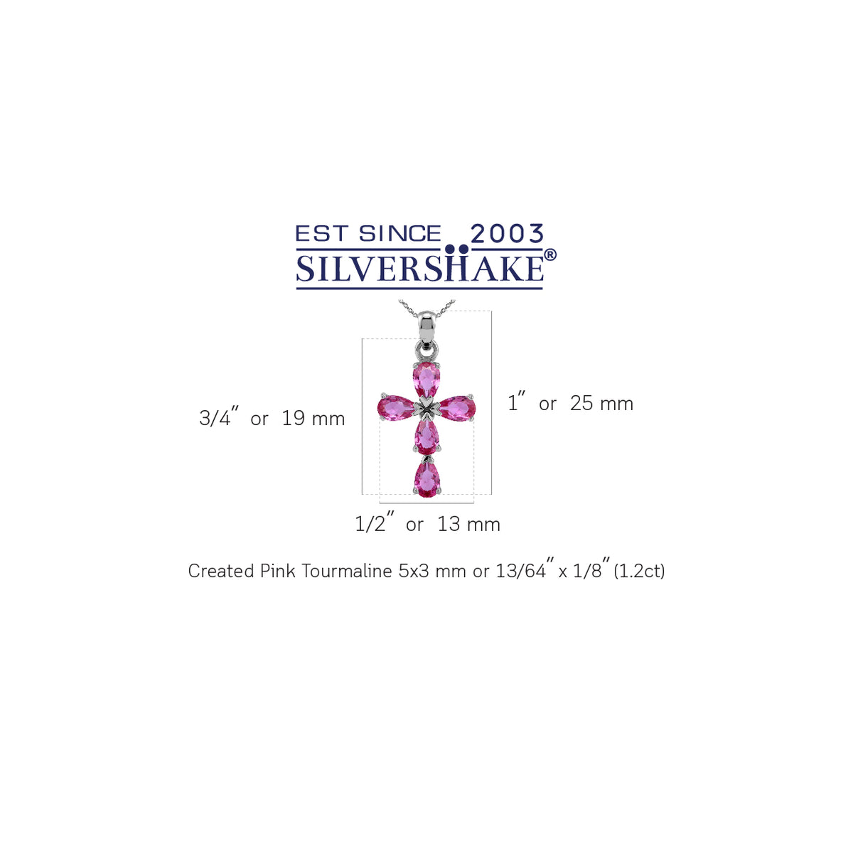 Created Pink Tourmaline 925 Sterling Silver Cross / Religion / Christian Pendant /18" Chain Necklace silvershake