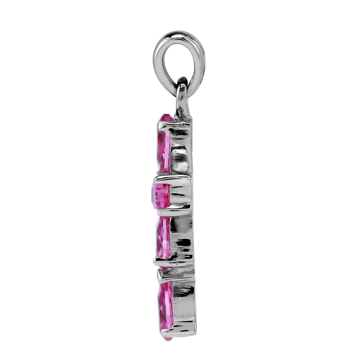 Created Pink Tourmaline 925 Sterling Silver Cross / Religion / Christian Pendant /18" Chain Necklace silvershake