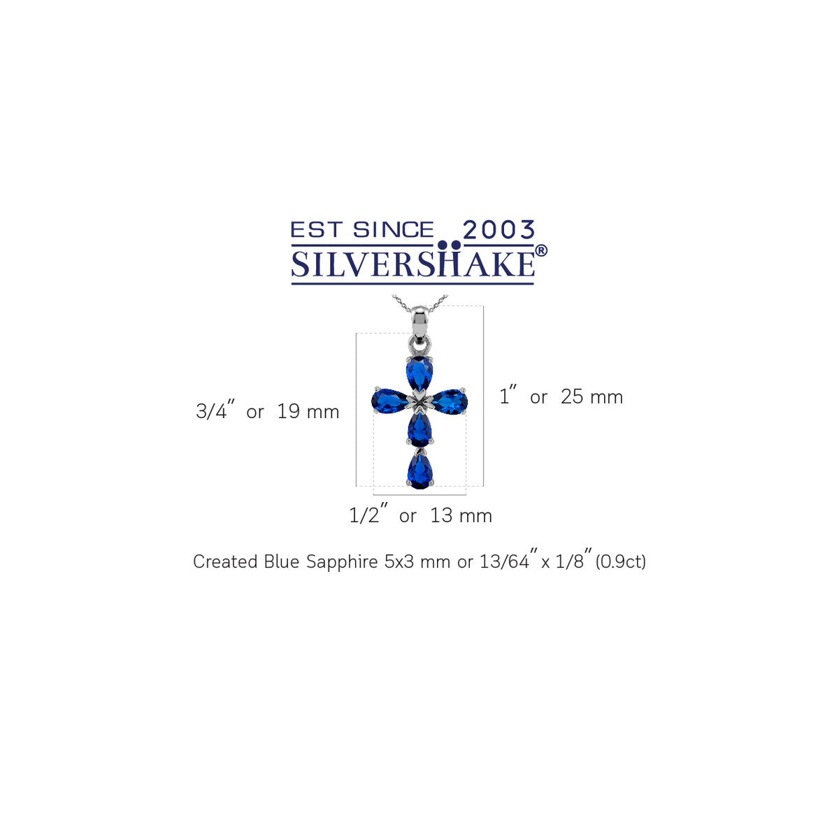 Created Blue Sapphire 925 Sterling Silver Cross / Religion / Christian Pendant /18" Chain Necklace silvershake