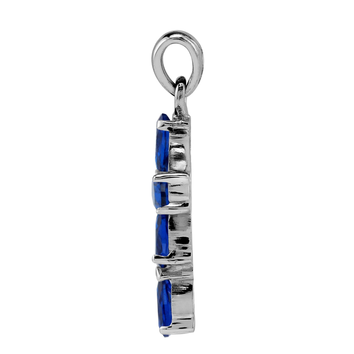 Created Blue Sapphire 925 Sterling Silver Cross / Religion / Christian Pendant /18" Chain Necklace silvershake
