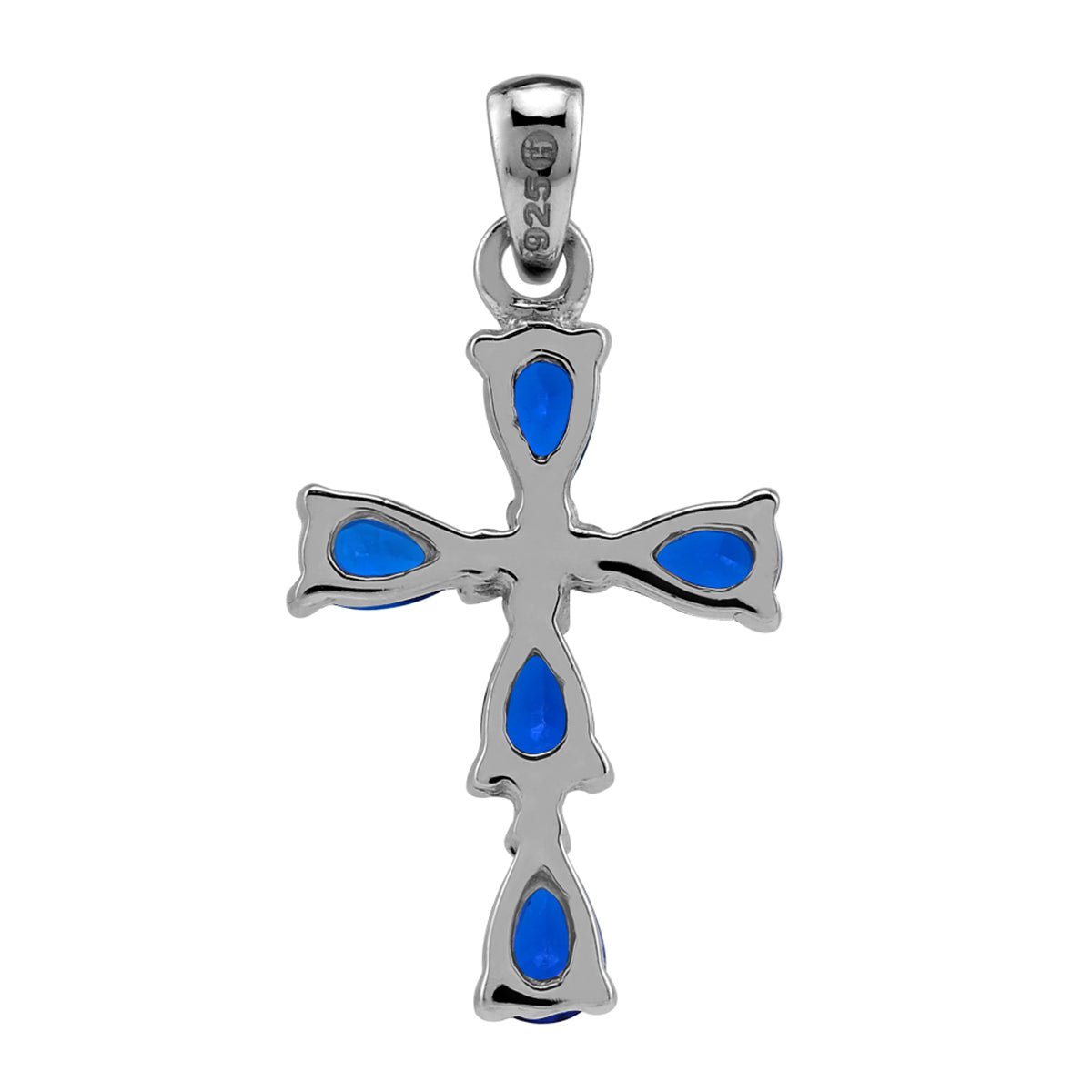 Created Blue Sapphire 925 Sterling Silver Cross / Religion / Christian Pendant /18" Chain Necklace silvershake