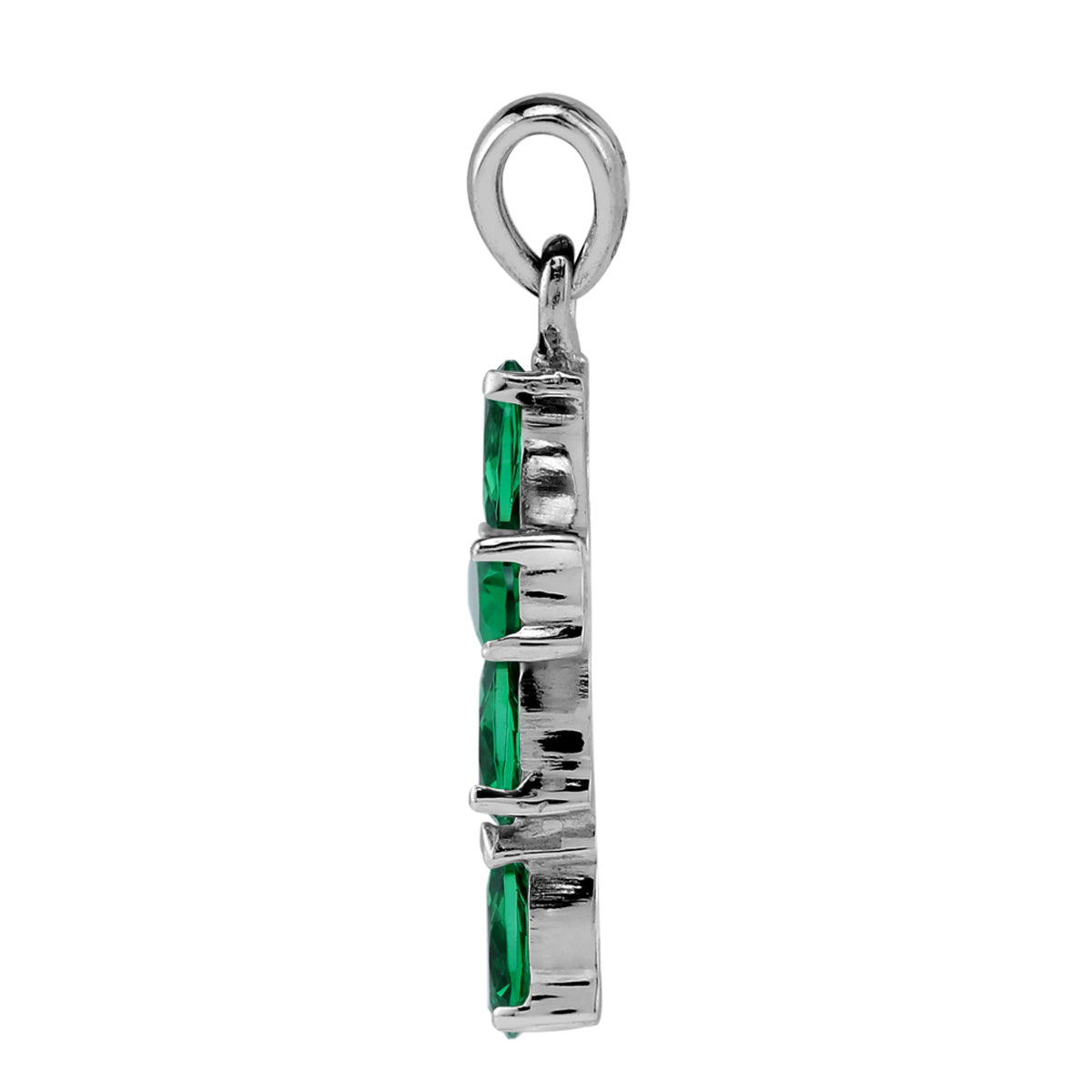 Created Nano Green Emerald 925 Sterling Silver Cross / Christian Pendant /18" Chain Necklace silvershake