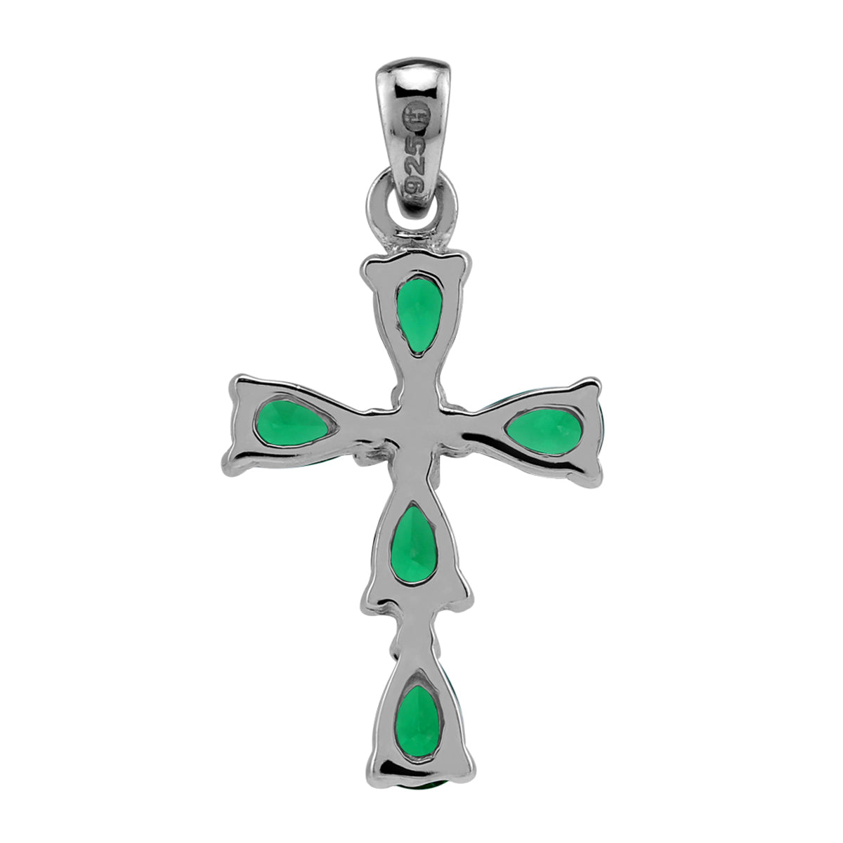 Created Nano Green Emerald 925 Sterling Silver Cross / Christian Pendant /18" Chain Necklace silvershake