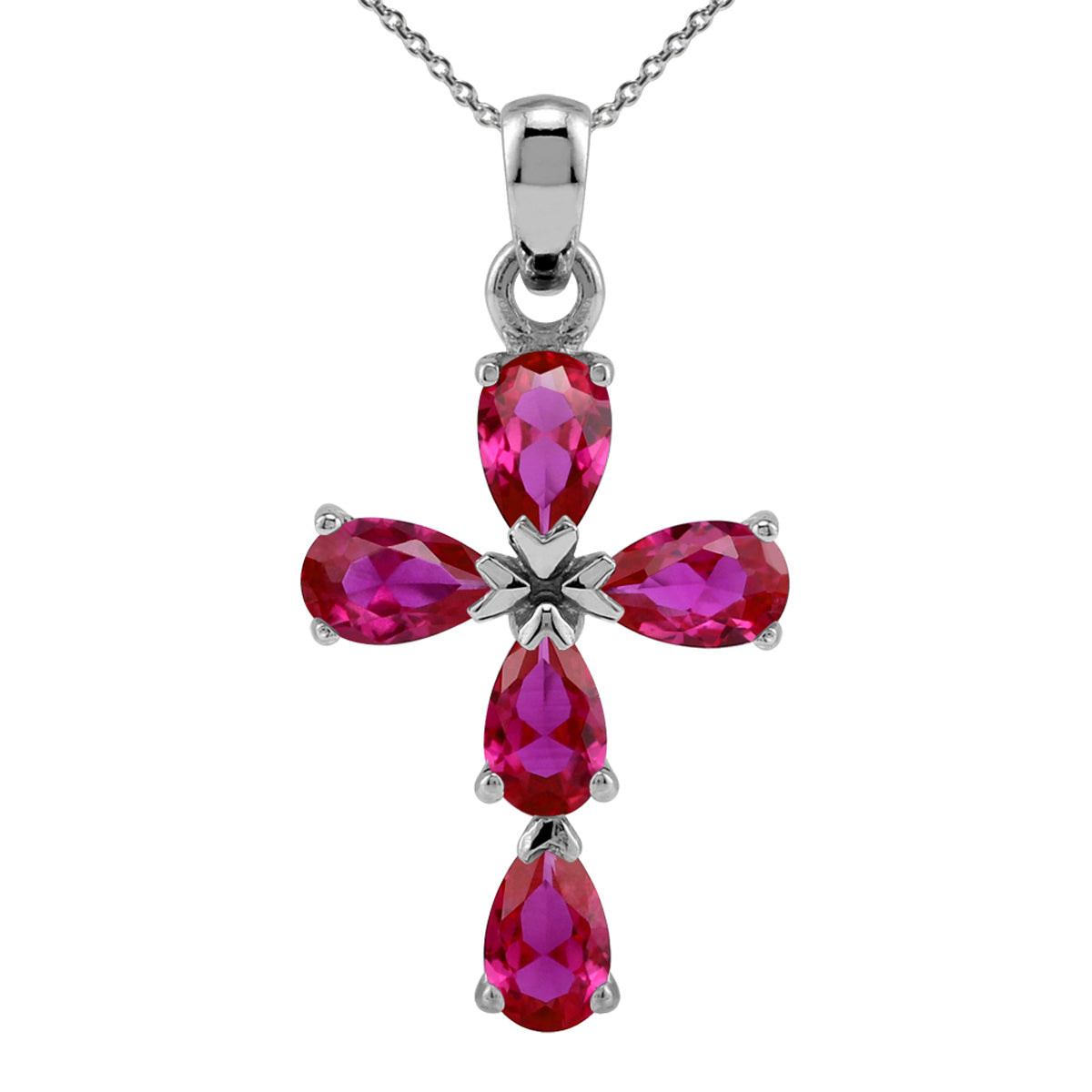 Simulated Red Ruby 925 Sterling Silver Cross / Religion / Christian Pendant /18 Inch Chain Necklace silvershake