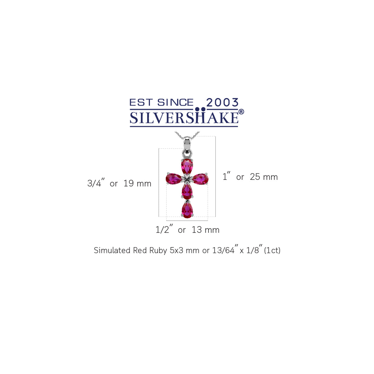 Simulated Red Ruby 925 Sterling Silver Cross / Religion / Christian Pendant /18 Inch Chain Necklace silvershake
