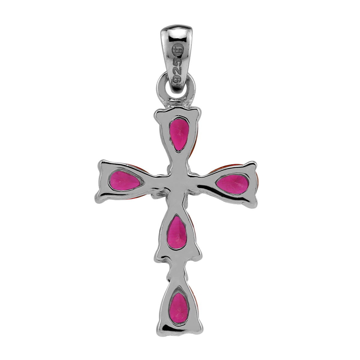 Simulated Red Ruby 925 Sterling Silver Cross / Religion / Christian Pendant /18 Inch Chain Necklace silvershake