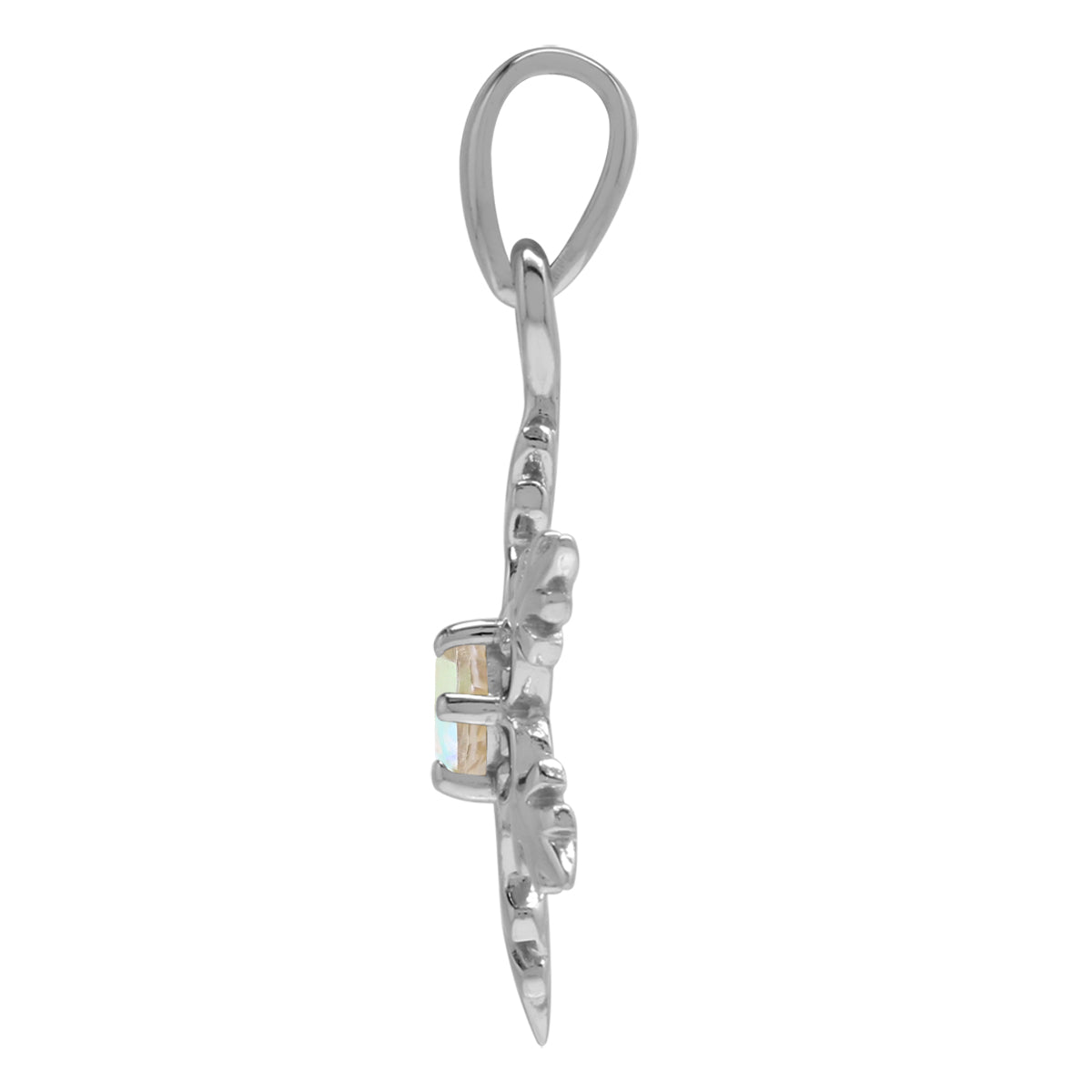 Genuine Mercury Mist Aurora Borealis (AB) Topaz White Gold Plated 925 Sterling Silver Snowflake Pendant with 18 Inch Chain Necklace