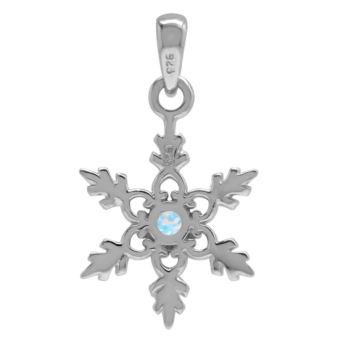 Genuine Mercury Mist Aurora Borealis (AB) Topaz White Gold Plated 925 Sterling Silver Snowflake Pendant with 18 Inch Chain Necklace