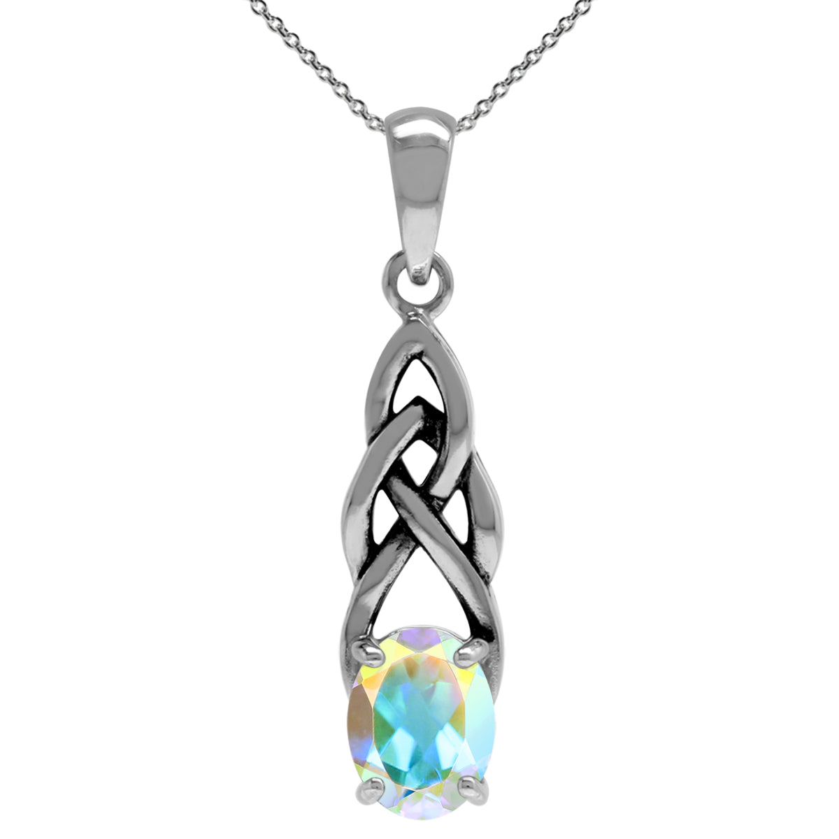Genuine Mercury Mist Aurora Borealis Topaz 925 Sterling Silver Celtic Knot Pendant /18" Necklace silvershake