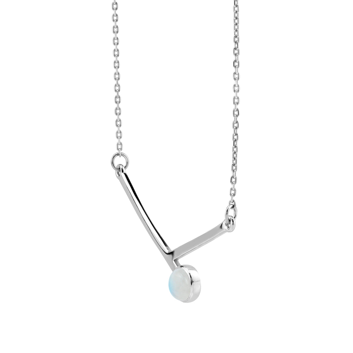 6MM Natural Round Shape Rainbow Moonstone 925 Sterling Silver Bar Minimalist Pendant with 17 to 20 Inch Adjustable Chain Necklace June Gemstone Birthstone Jewelry for Women