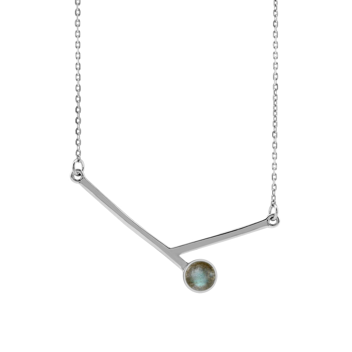 6MM Natural Round Shape Labradorite 925 Sterling Silver Bar Minimalist Pendant with 17 to 20 Inch Adjustable Gemstone Chain Necklace Jewelry for Women