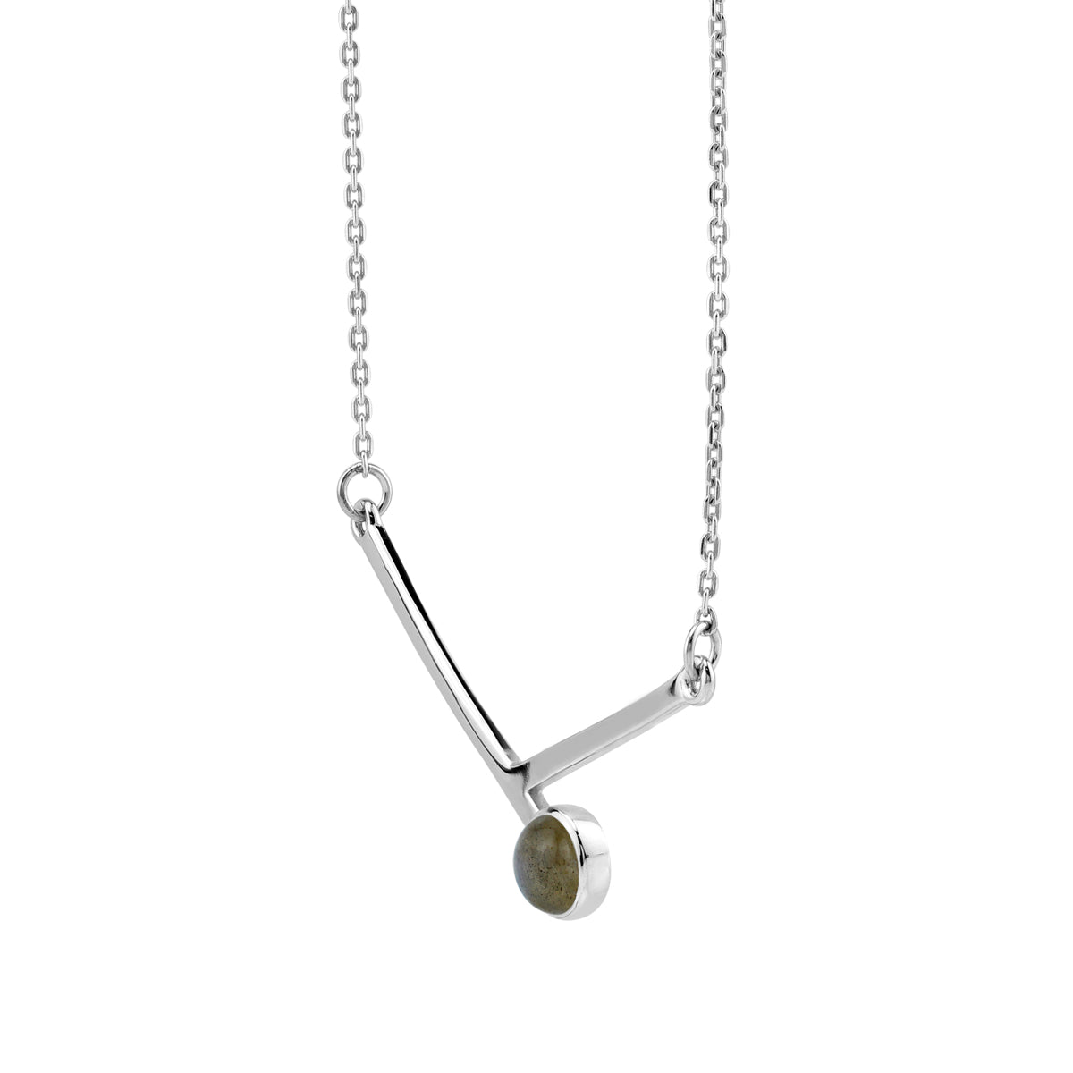 6MM Natural Round Shape Labradorite 925 Sterling Silver Bar Minimalist Pendant with 17 to 20 Inch Adjustable Gemstone Chain Necklace Jewelry for Women